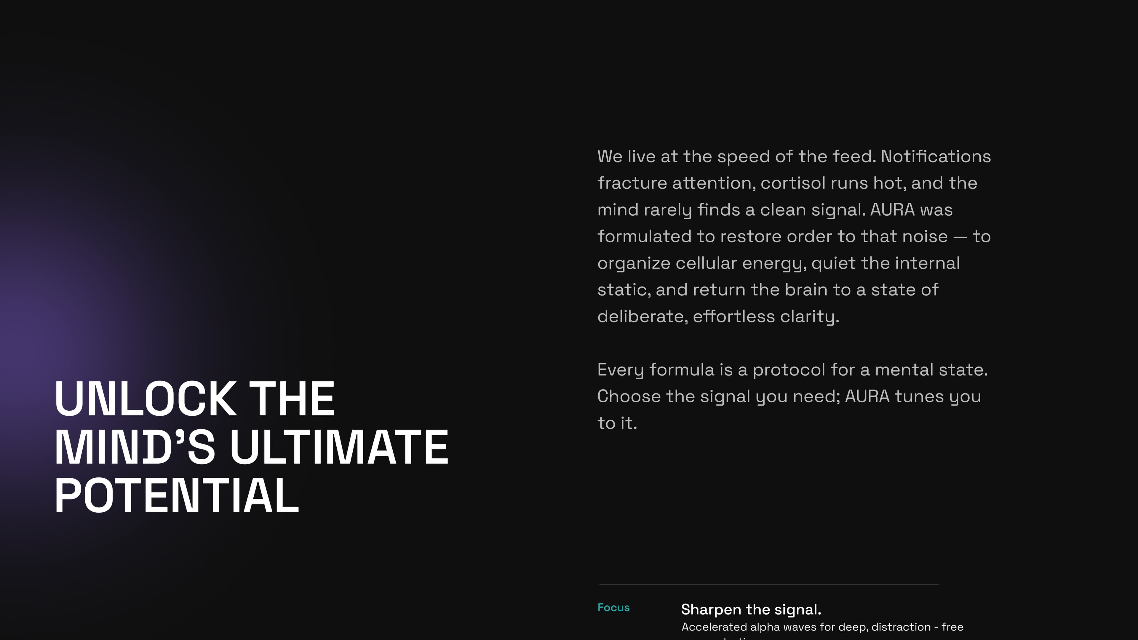 AURA brand concept and the three mental-state formulas.