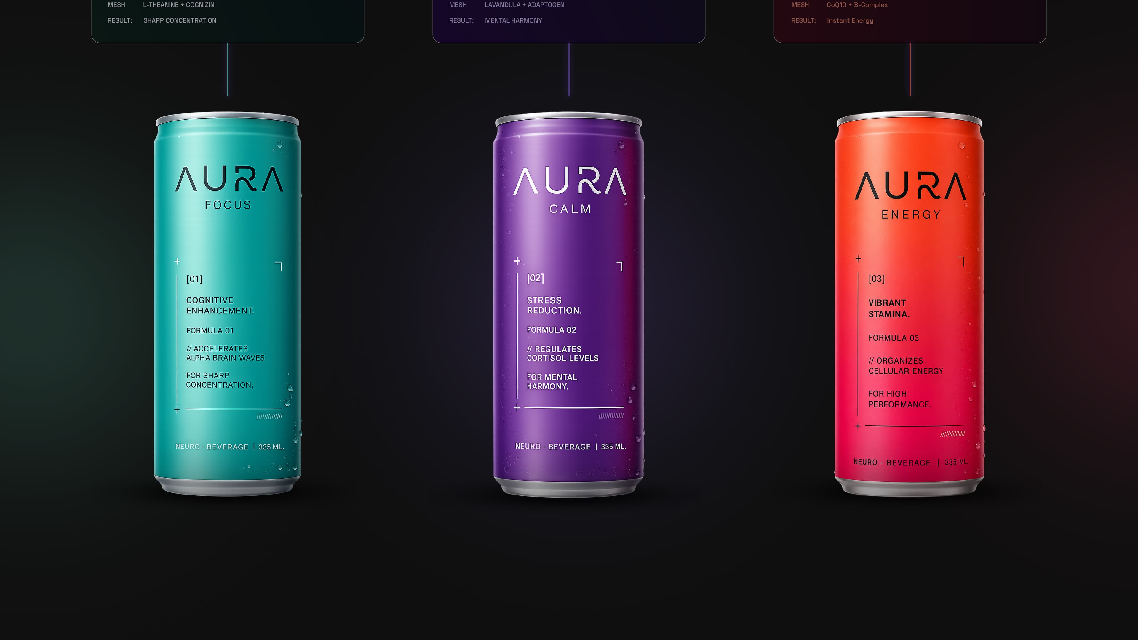 Focus, Calm and Energy can packaging mockups.