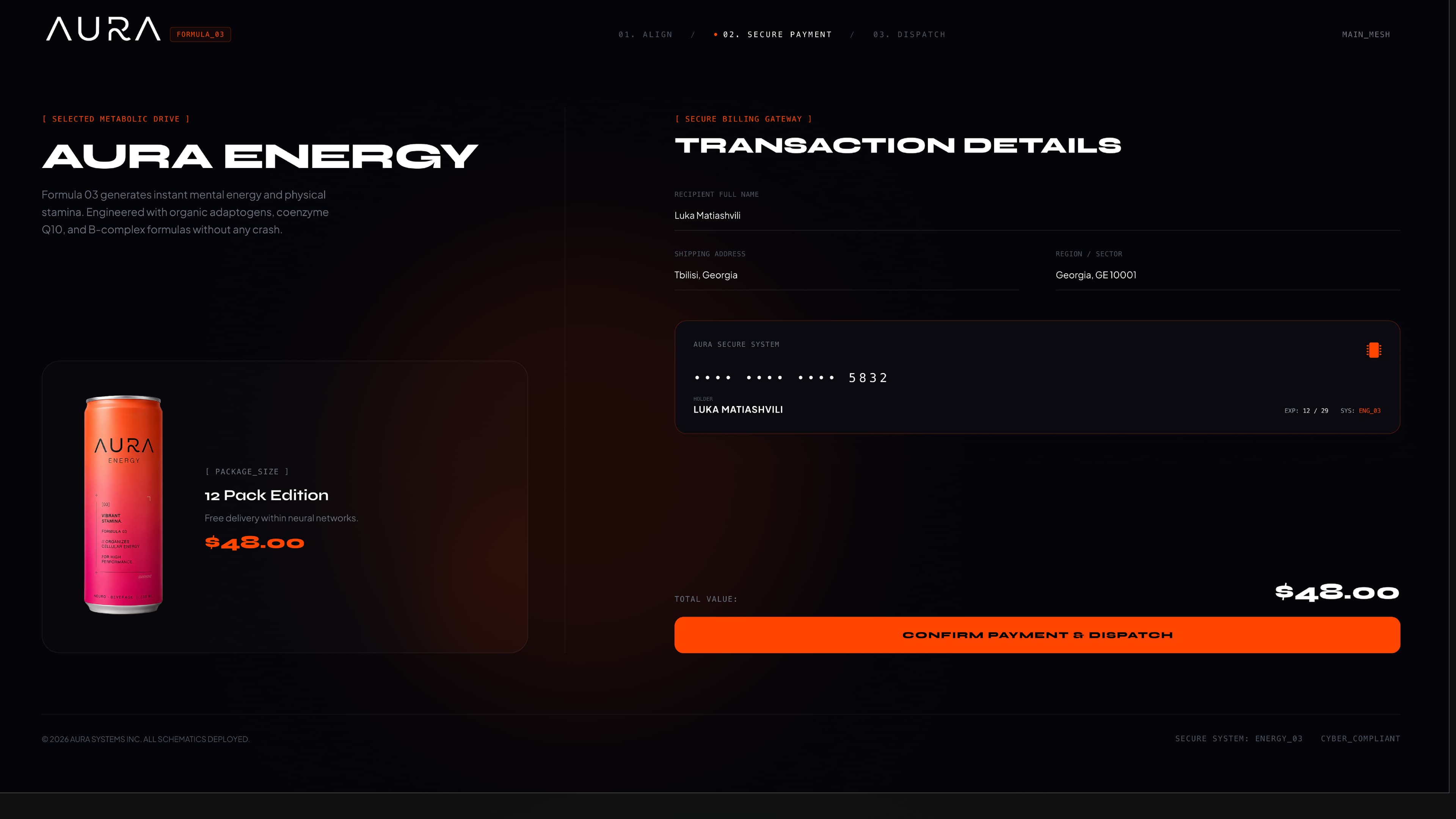 AURA Energy checkout interface design.
