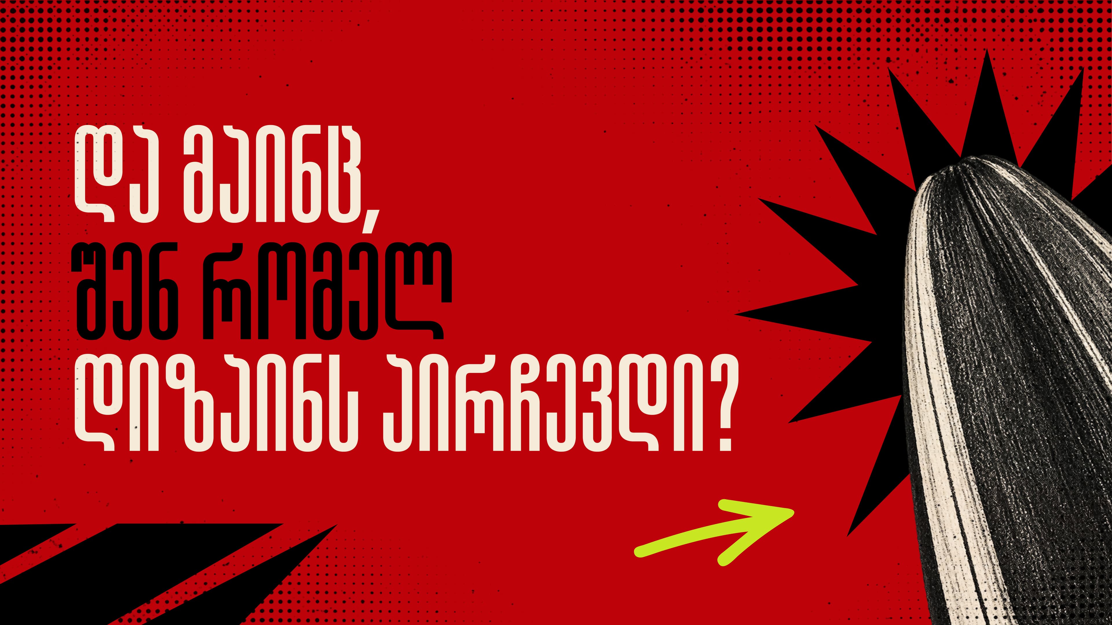 Red closing statement artboard with Georgian typography, a lime arrow and an oversized sunflower seed.