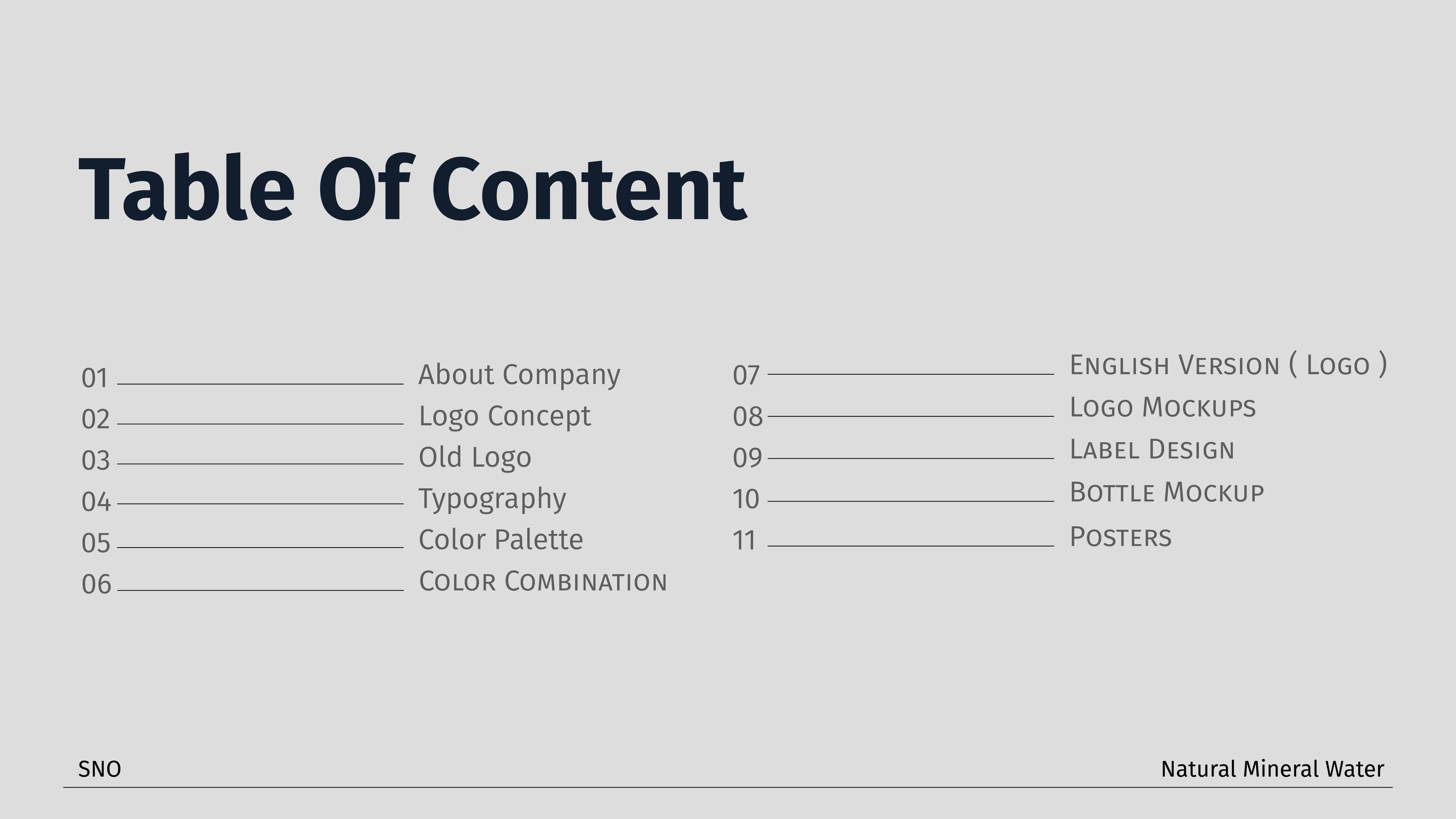 SNO brand book table of contents.